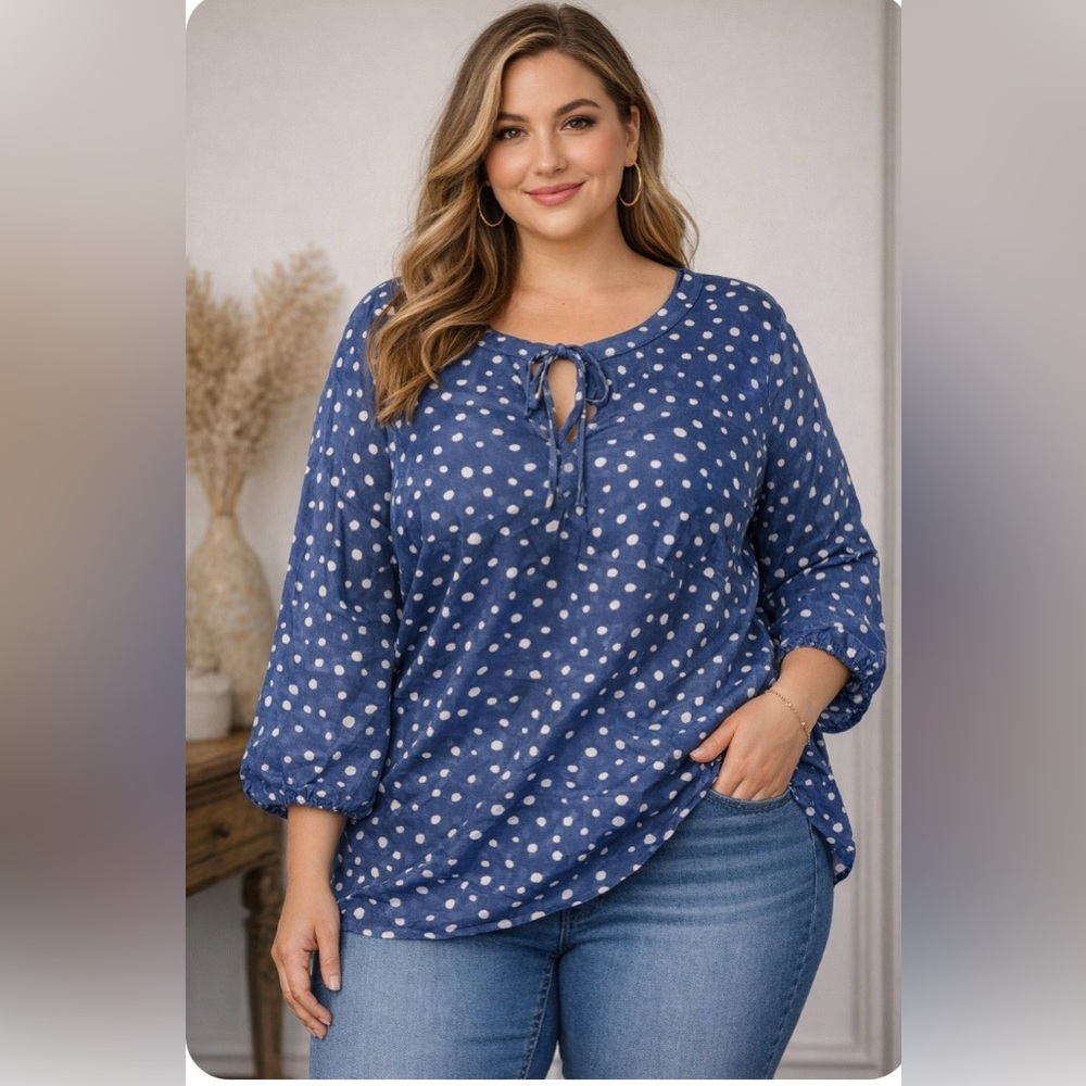 Collective Concepts Navy Polka Dot Blouse NEW Size 2X